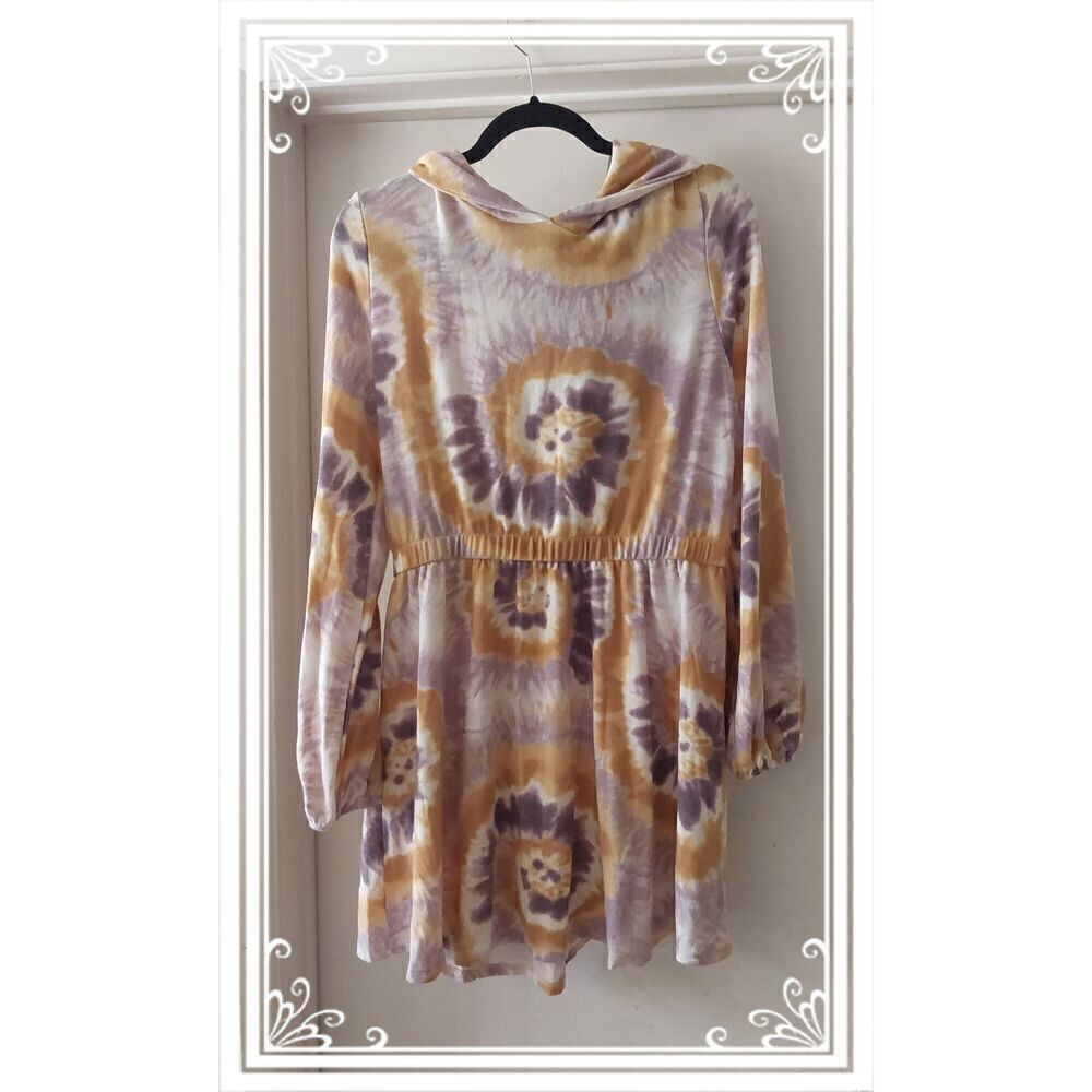 NWOT~Lavender & Gold Tie Dye Design Hoodie Mini Dress/Coverup